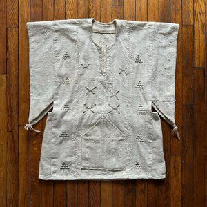 Metallic Weave Poncho Dress Primitive Burlap Canvas‎ Women Med Oatmeal Cream Tan